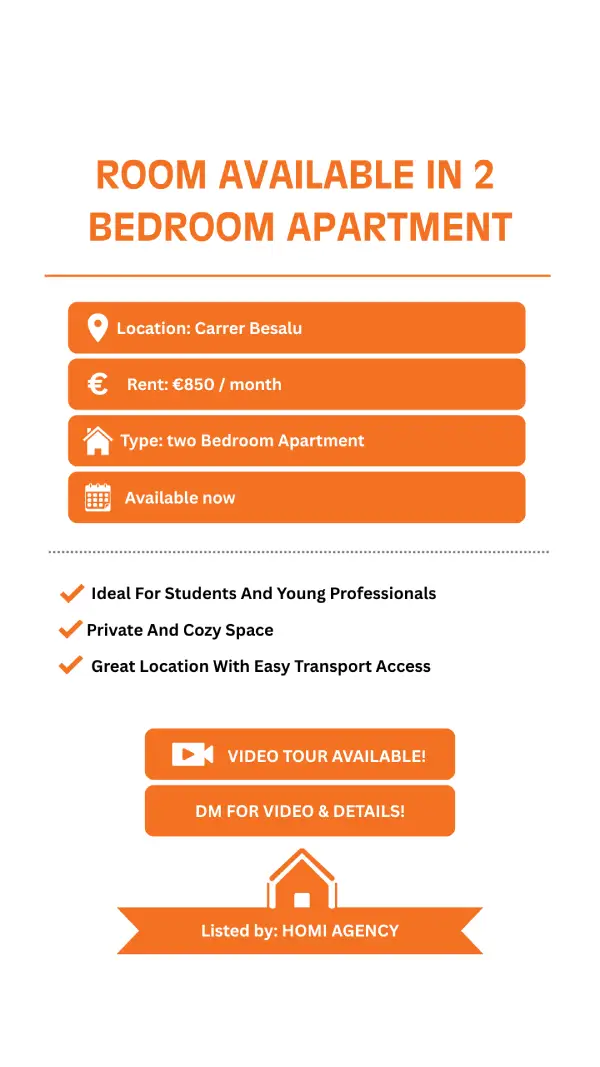 Bright student apartment in Carrer Besalú Barcelona with furnished rooms and modern shared living spaces