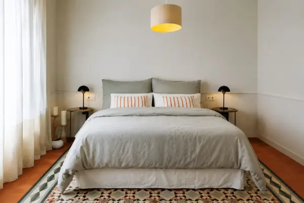 Modern student apartment in Calle d'Aribau Eixample Barcelona with terrace, two bedrooms, and furnished interiors