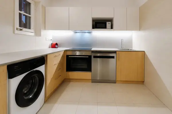Modern student apartment in Calle d'Aribau Eixample Barcelona with terrace, two bedrooms, and furnished interiors