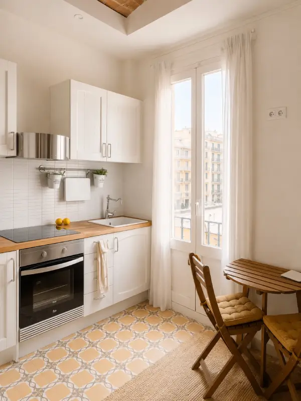 Fully furnished student studio apartment in Eixample Barcelona near Entença Metro with equipped kitchen